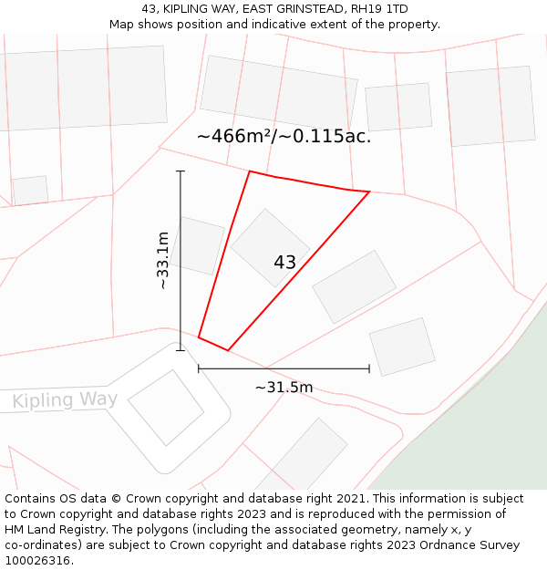 43, KIPLING WAY, EAST GRINSTEAD, RH19 1TD: Plot and title map