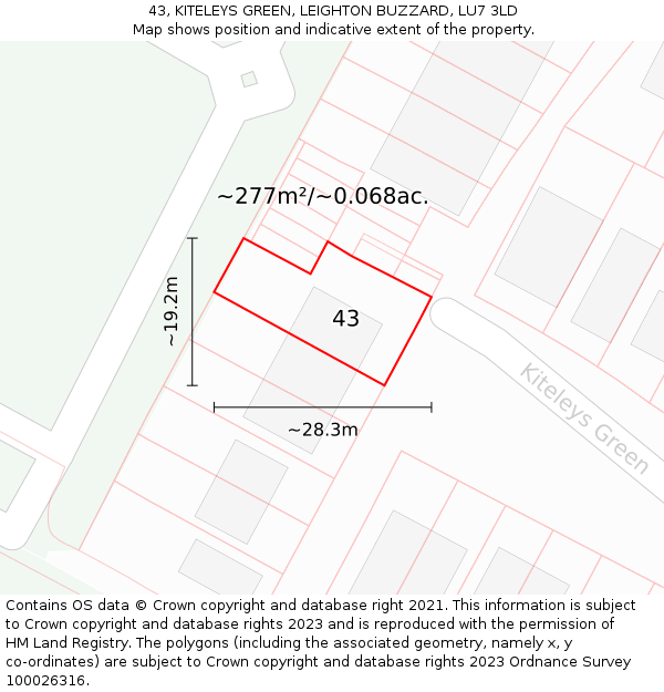 43, KITELEYS GREEN, LEIGHTON BUZZARD, LU7 3LD: Plot and title map