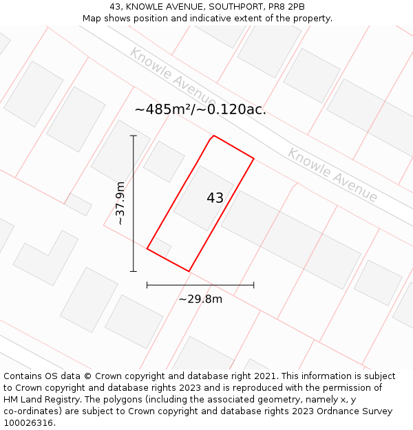 43, KNOWLE AVENUE, SOUTHPORT, PR8 2PB: Plot and title map