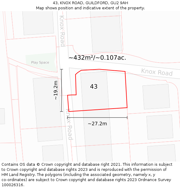 43, KNOX ROAD, GUILDFORD, GU2 9AH: Plot and title map