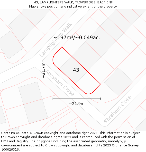 43, LAMPLIGHTERS WALK, TROWBRIDGE, BA14 0NF: Plot and title map