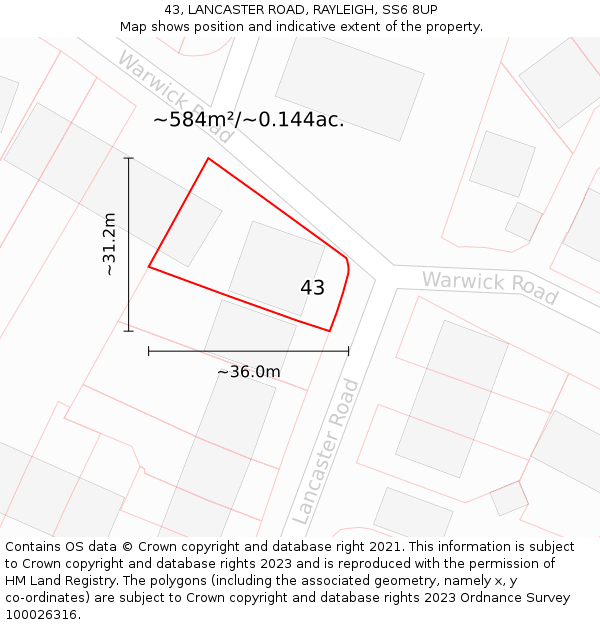 43, LANCASTER ROAD, RAYLEIGH, SS6 8UP: Plot and title map