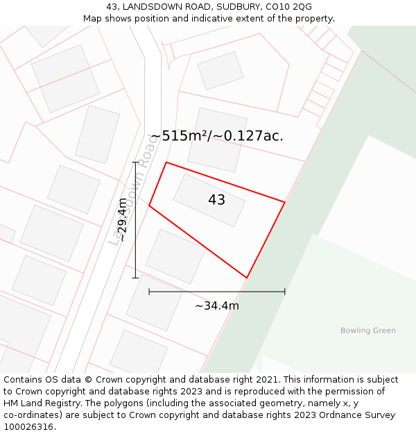 43, LANDSDOWN ROAD, SUDBURY, CO10 2QG: Plot and title map