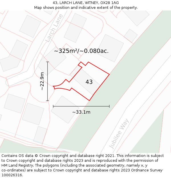 43, LARCH LANE, WITNEY, OX28 1AG: Plot and title map