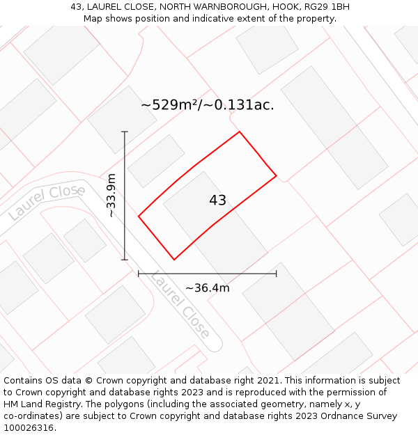 43, LAUREL CLOSE, NORTH WARNBOROUGH, HOOK, RG29 1BH: Plot and title map