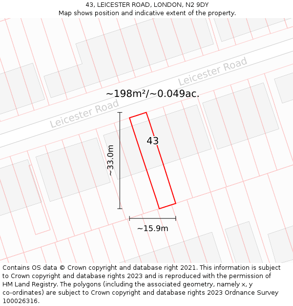 43, LEICESTER ROAD, LONDON, N2 9DY: Plot and title map