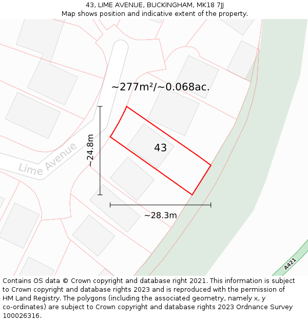 43, LIME AVENUE, BUCKINGHAM, MK18 7JJ: Plot and title map