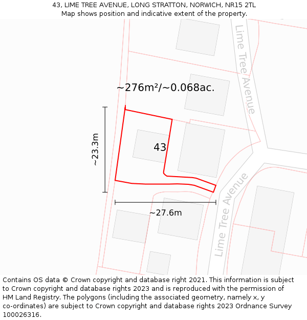 43, LIME TREE AVENUE, LONG STRATTON, NORWICH, NR15 2TL: Plot and title map