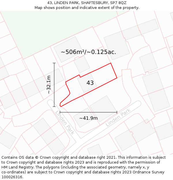 43, LINDEN PARK, SHAFTESBURY, SP7 8QZ: Plot and title map