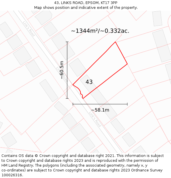 43, LINKS ROAD, EPSOM, KT17 3PP: Plot and title map