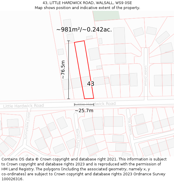 43, LITTLE HARDWICK ROAD, WALSALL, WS9 0SE: Plot and title map