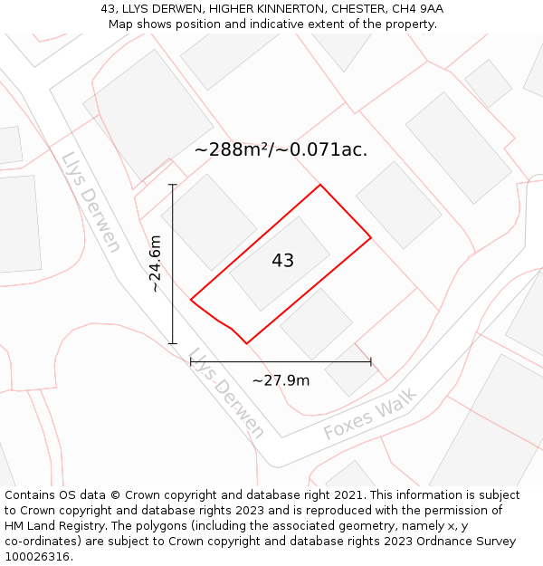 43, LLYS DERWEN, HIGHER KINNERTON, CHESTER, CH4 9AA: Plot and title map