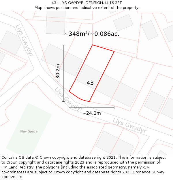 43, LLYS GWYDYR, DENBIGH, LL16 3ET: Plot and title map