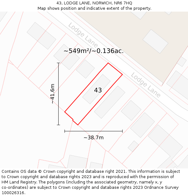 43, LODGE LANE, NORWICH, NR6 7HQ: Plot and title map