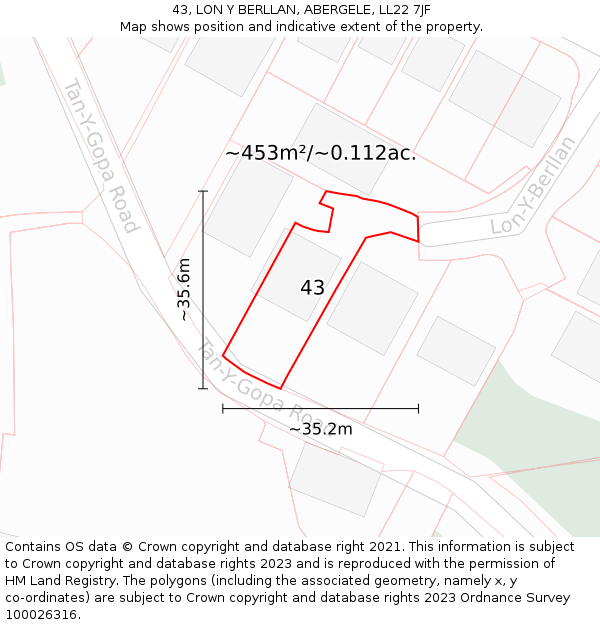 43, LON Y BERLLAN, ABERGELE, LL22 7JF: Plot and title map