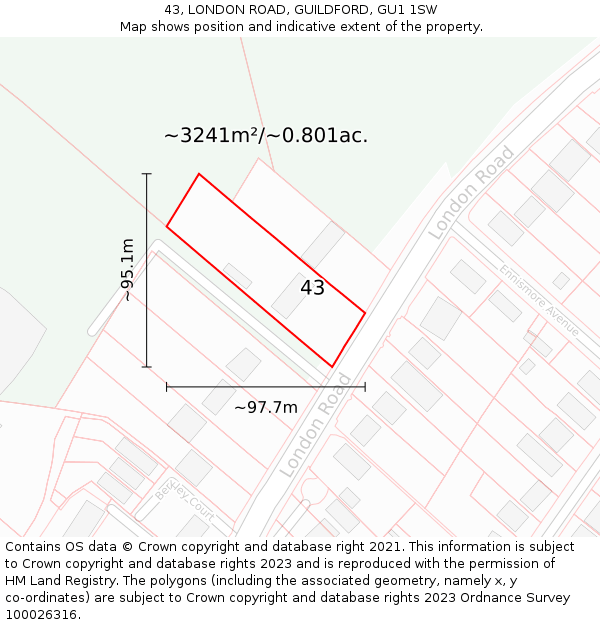 43, LONDON ROAD, GUILDFORD, GU1 1SW: Plot and title map