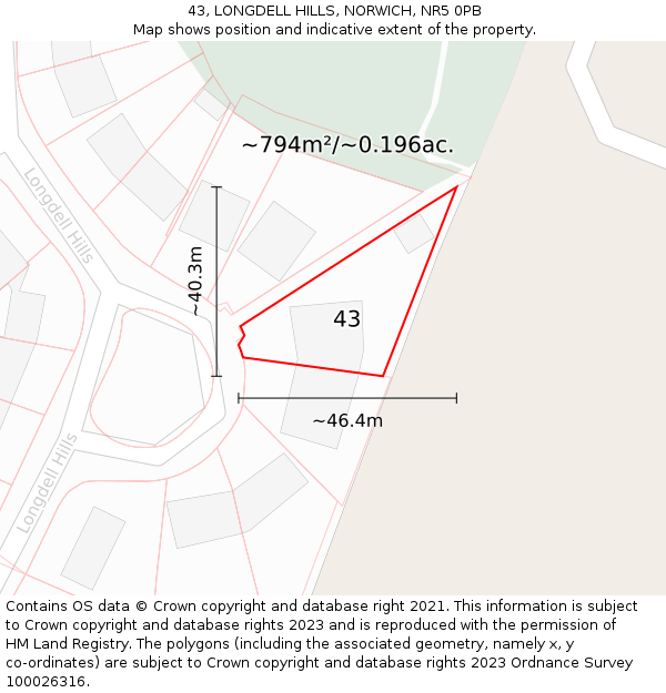 43, LONGDELL HILLS, NORWICH, NR5 0PB: Plot and title map
