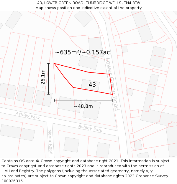 43, LOWER GREEN ROAD, TUNBRIDGE WELLS, TN4 8TW: Plot and title map