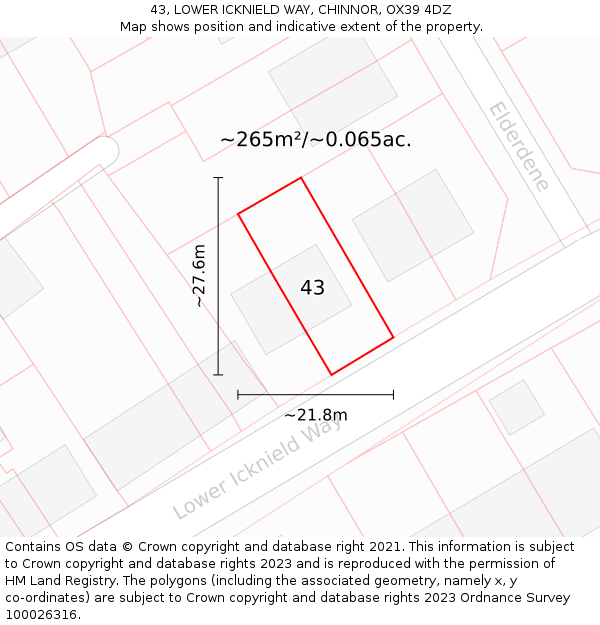 43, LOWER ICKNIELD WAY, CHINNOR, OX39 4DZ: Plot and title map