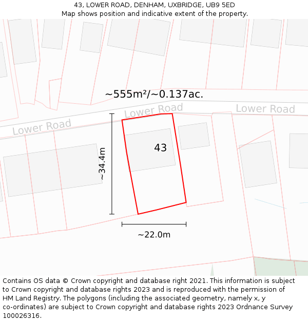 43, LOWER ROAD, DENHAM, UXBRIDGE, UB9 5ED: Plot and title map