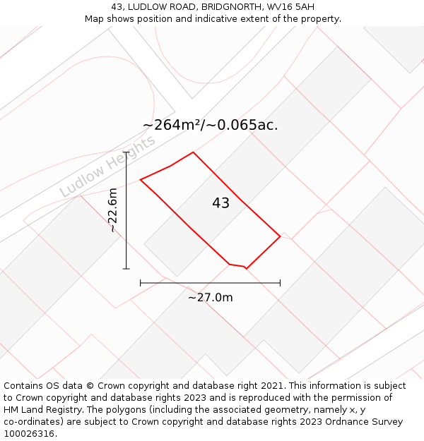 43, LUDLOW ROAD, BRIDGNORTH, WV16 5AH: Plot and title map