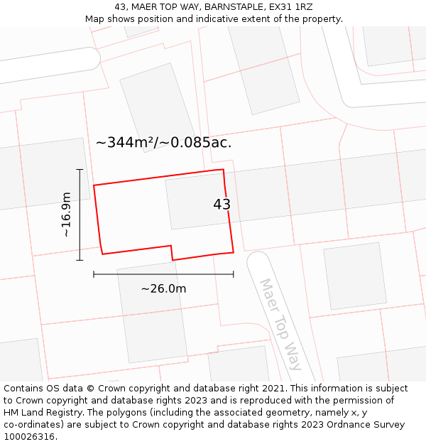 43, MAER TOP WAY, BARNSTAPLE, EX31 1RZ: Plot and title map