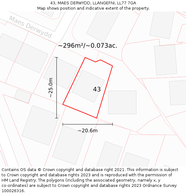 43, MAES DERWYDD, LLANGEFNI, LL77 7GA: Plot and title map