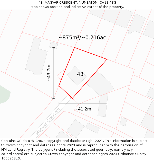 43, MAGYAR CRESCENT, NUNEATON, CV11 4SG: Plot and title map