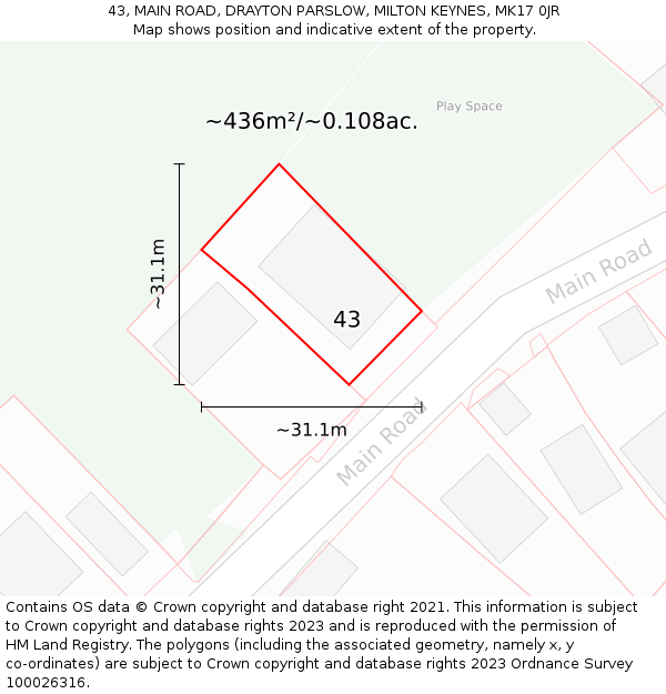 43, MAIN ROAD, DRAYTON PARSLOW, MILTON KEYNES, MK17 0JR: Plot and title map