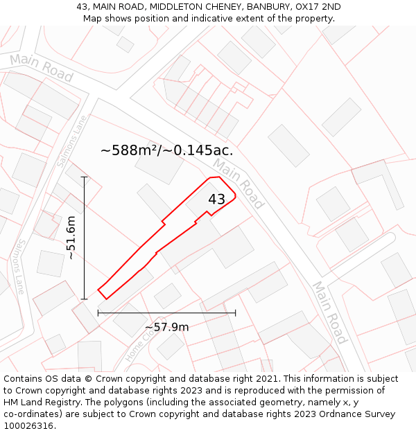 43, MAIN ROAD, MIDDLETON CHENEY, BANBURY, OX17 2ND: Plot and title map