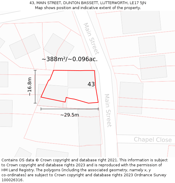 43, MAIN STREET, DUNTON BASSETT, LUTTERWORTH, LE17 5JN: Plot and title map