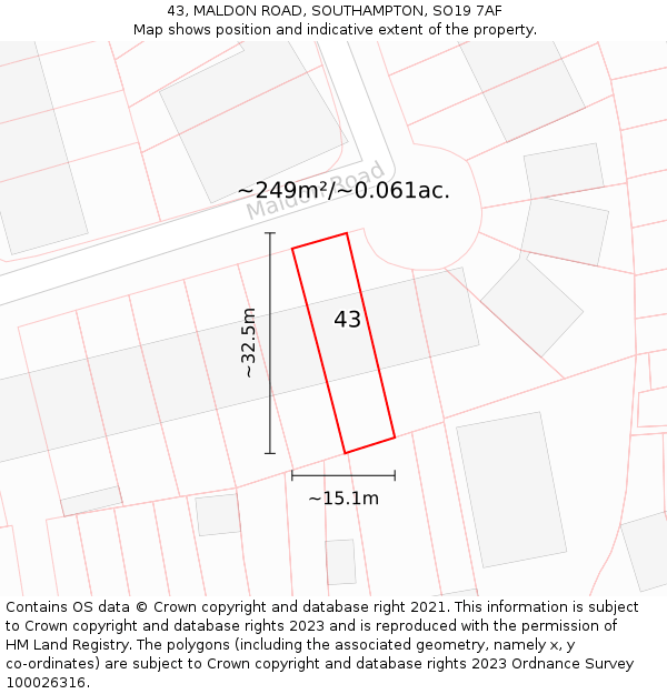 43, MALDON ROAD, SOUTHAMPTON, SO19 7AF: Plot and title map