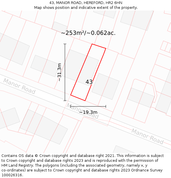43, MANOR ROAD, HEREFORD, HR2 6HN: Plot and title map