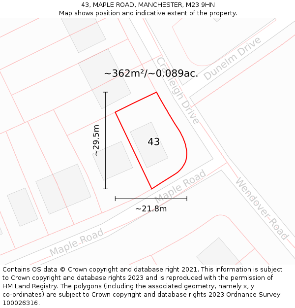 43, MAPLE ROAD, MANCHESTER, M23 9HN: Plot and title map
