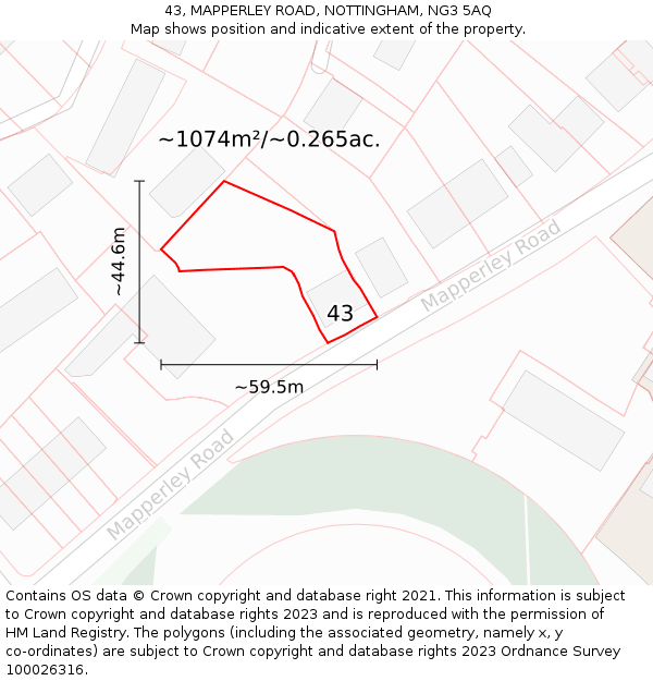 43, MAPPERLEY ROAD, NOTTINGHAM, NG3 5AQ: Plot and title map