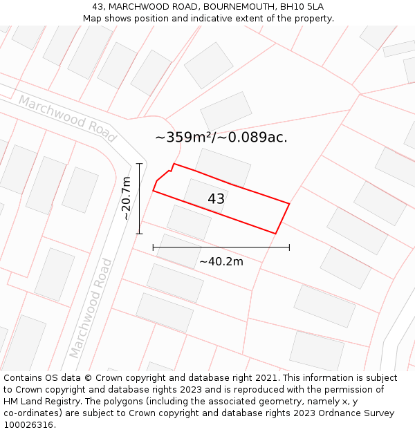 43, MARCHWOOD ROAD, BOURNEMOUTH, BH10 5LA: Plot and title map