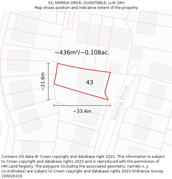 43, MARINA DRIVE, DUNSTABLE, LU6 2AH: Plot and title map