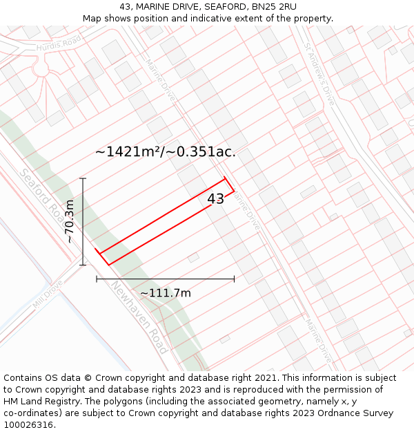 43, MARINE DRIVE, SEAFORD, BN25 2RU: Plot and title map