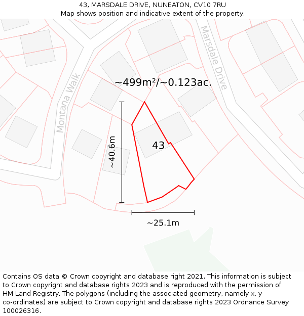 43, MARSDALE DRIVE, NUNEATON, CV10 7RU: Plot and title map