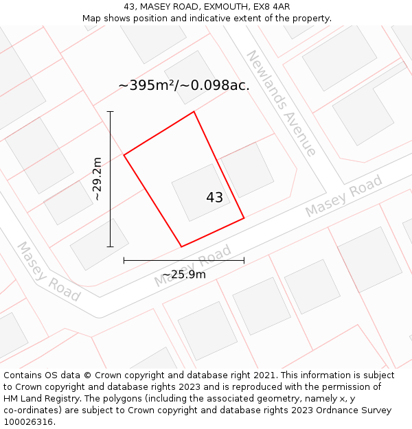 43, MASEY ROAD, EXMOUTH, EX8 4AR: Plot and title map