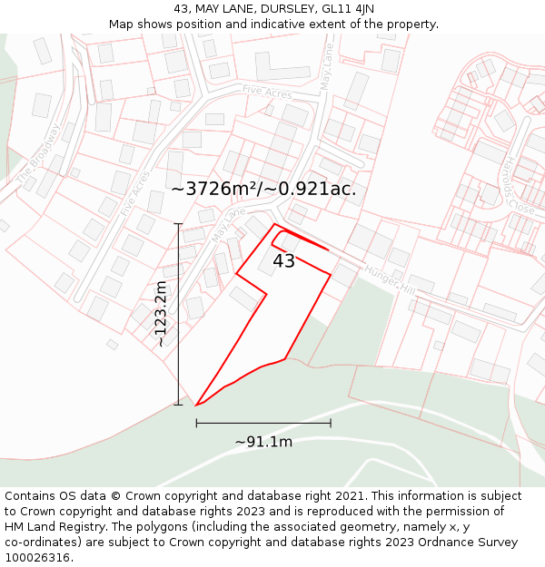 43, MAY LANE, DURSLEY, GL11 4JN: Plot and title map