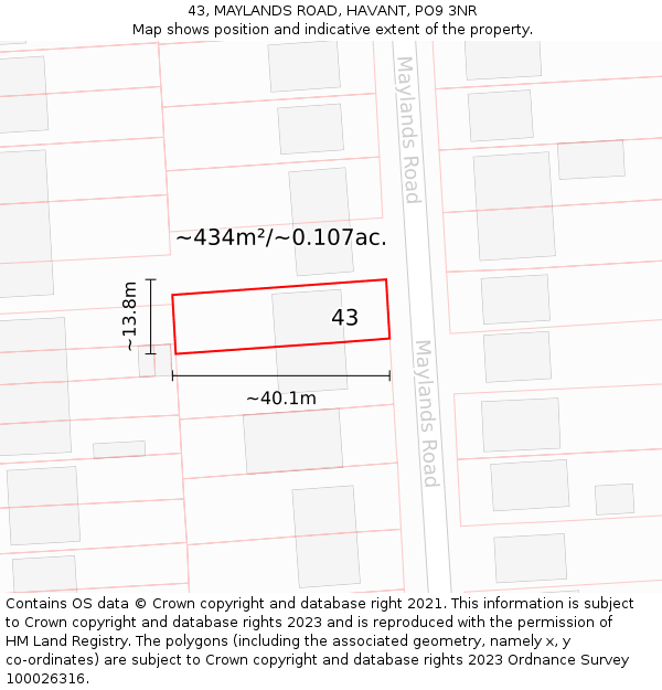 43, MAYLANDS ROAD, HAVANT, PO9 3NR: Plot and title map