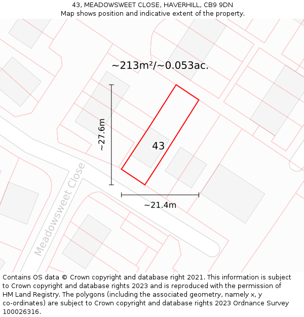 43, MEADOWSWEET CLOSE, HAVERHILL, CB9 9DN: Plot and title map