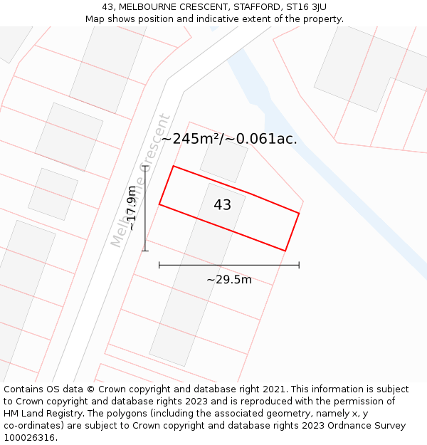 43, MELBOURNE CRESCENT, STAFFORD, ST16 3JU: Plot and title map