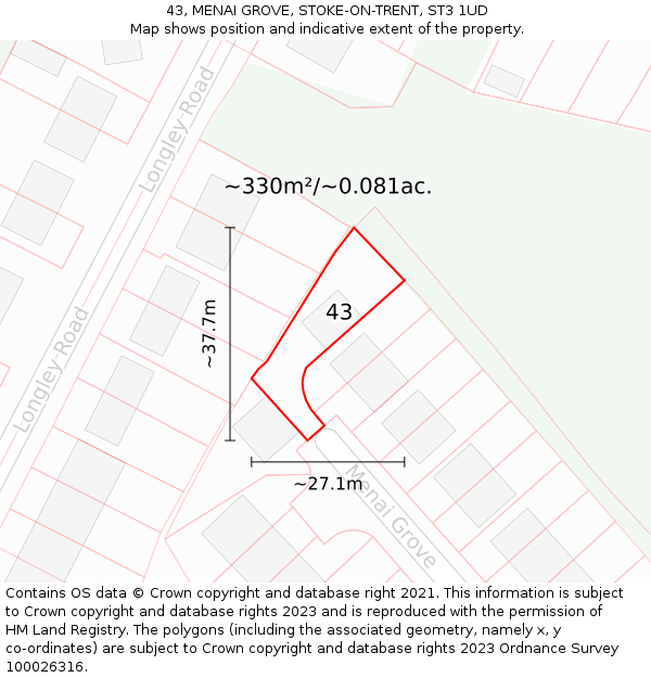 43, MENAI GROVE, STOKE-ON-TRENT, ST3 1UD: Plot and title map