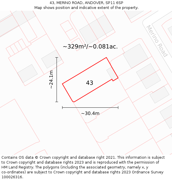 43, MERINO ROAD, ANDOVER, SP11 6SP: Plot and title map