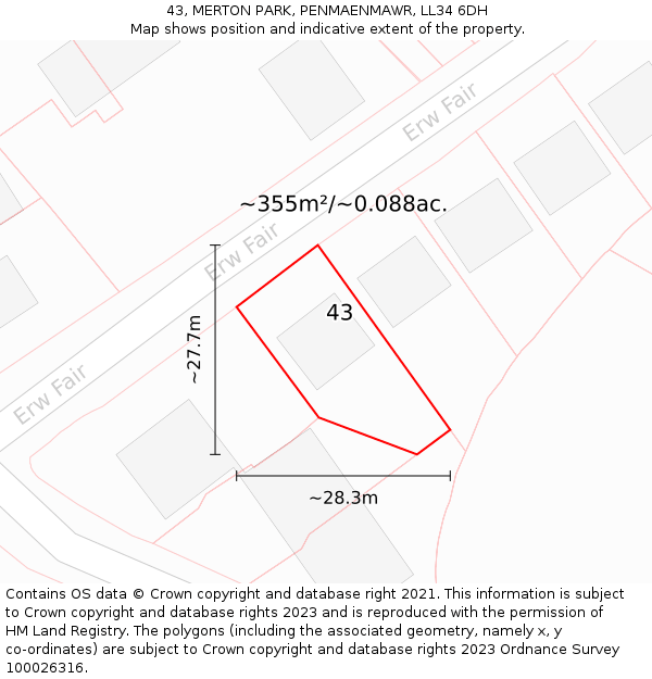43, MERTON PARK, PENMAENMAWR, LL34 6DH: Plot and title map