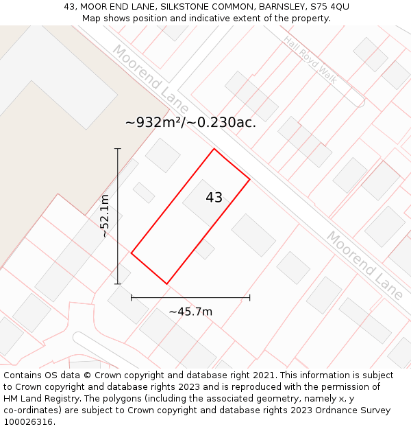 43, MOOR END LANE, SILKSTONE COMMON, BARNSLEY, S75 4QU: Plot and title map