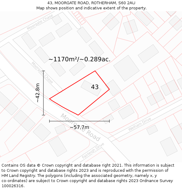 43, MOORGATE ROAD, ROTHERHAM, S60 2AU: Plot and title map