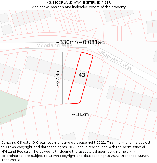 43, MOORLAND WAY, EXETER, EX4 2ER: Plot and title map